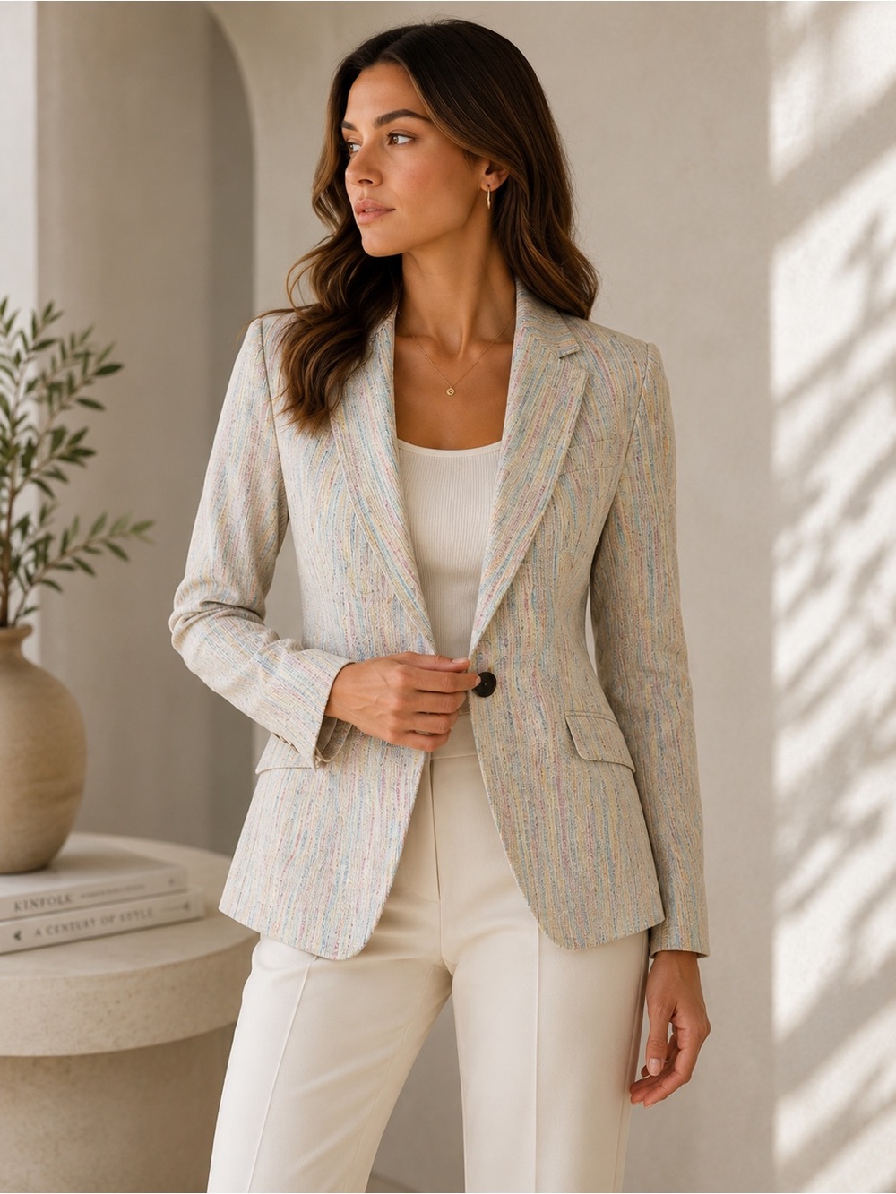 Theory Staple Blazer 2 Linen Blend Pastel Tweed Jacket Women’s 00